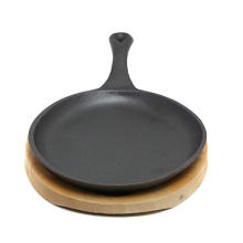 Fajita de ferro fundido pré-temperado Pan com bandeja de madeira